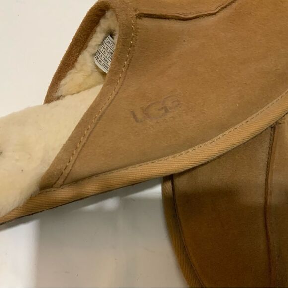 UGG Authentic Mens Scuff Leather Cozy Slippers Shoes Tan 5172 size9 - Picture 8 of 9